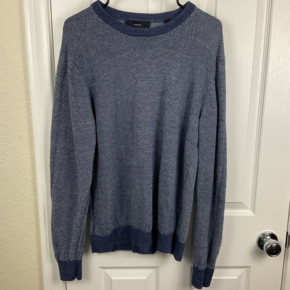Vince Men’s Weathered Blue Birdseye Crewneck Sweater Linen/Cotton Blend, Size L